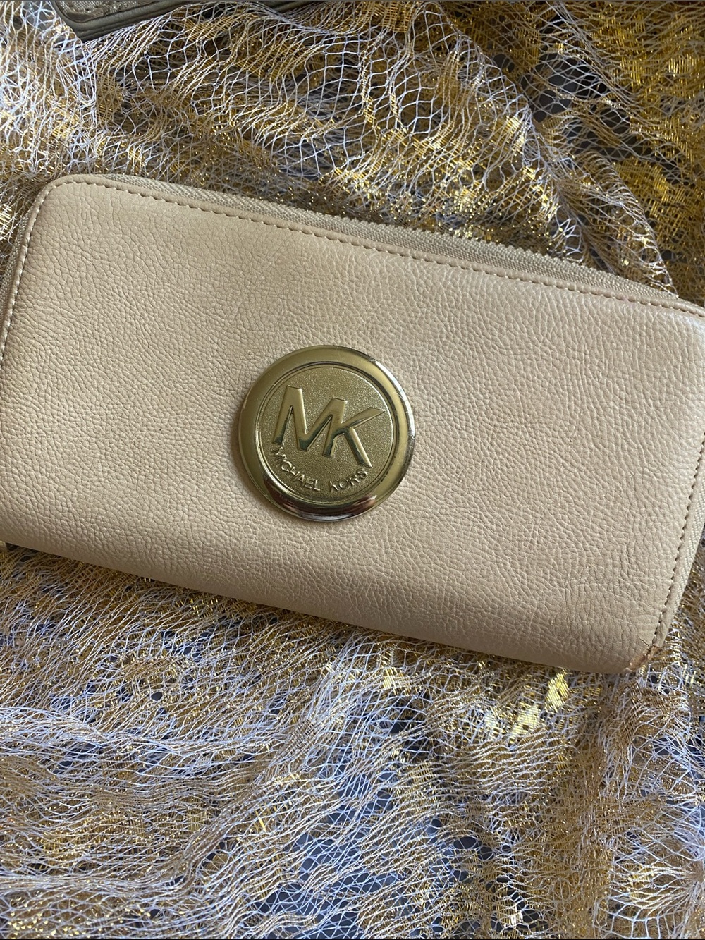 Michael Kors Beige Leather double Zip-Around Wallet